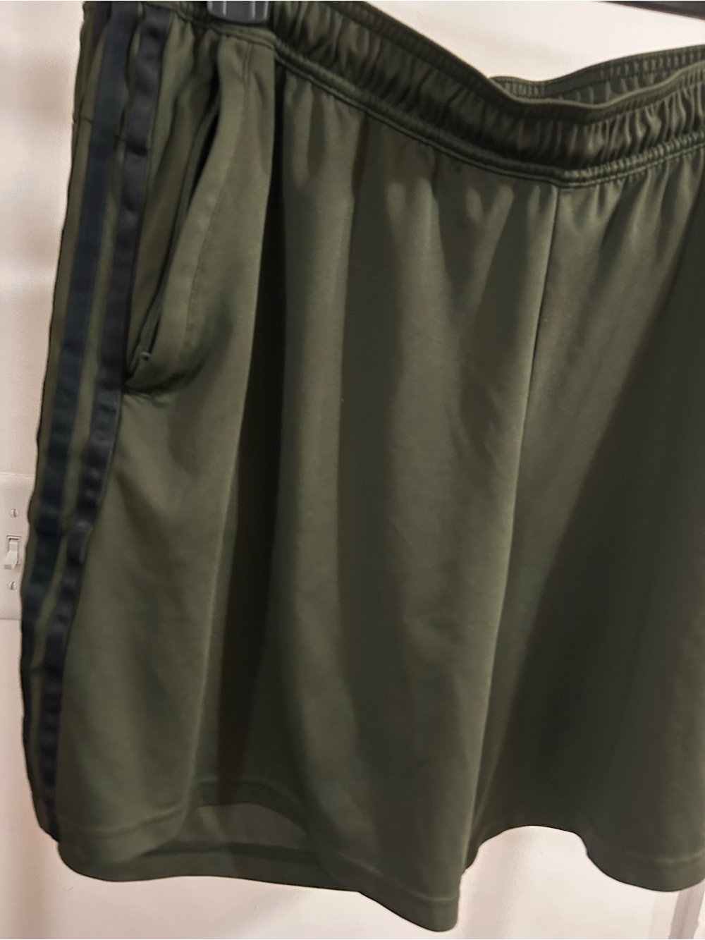adidas Olive Green Athletic Shorts with Side Stripes